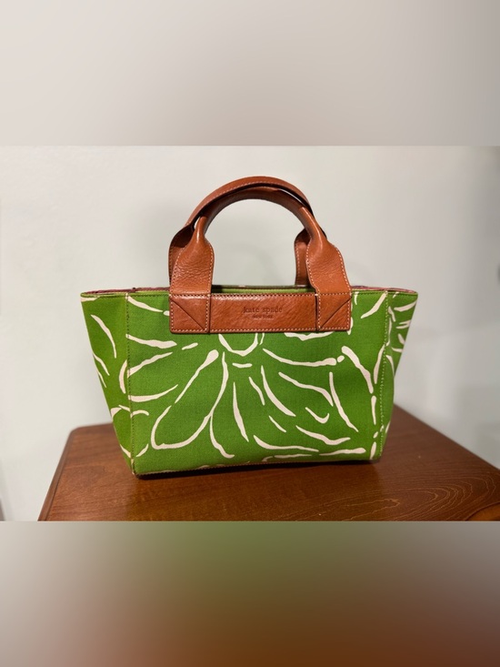 kate spade Handbags - Kate Spade Y2K Green And White Floral Canvas Tote with Brown Leather Handles